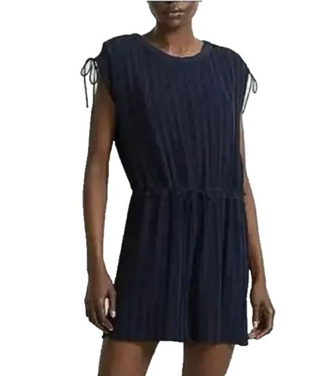 Club Monaco Deep Blue Sleeveless Romper Sz 4 Pleated Tie Waist Viga Shorts